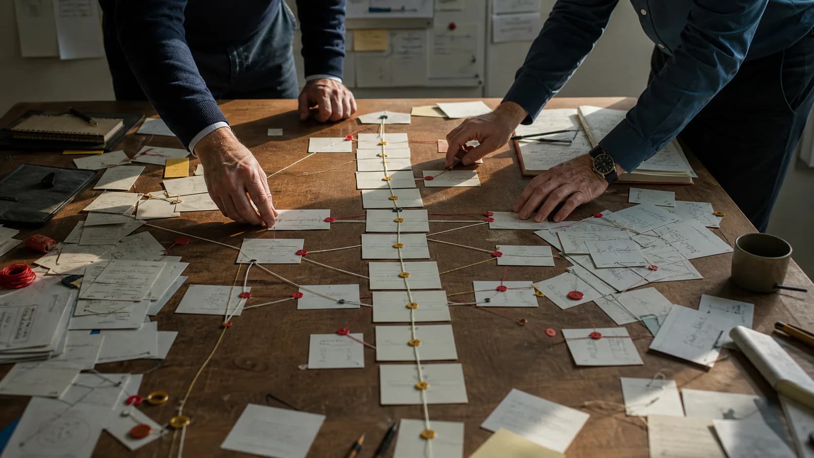 Two specialists restructuring a project dependency plan.
